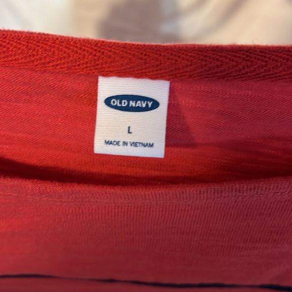 3/$15 Old Navy 3/4 Sleeve Top- Coral with Navy Stripes - Picture 2 of 4